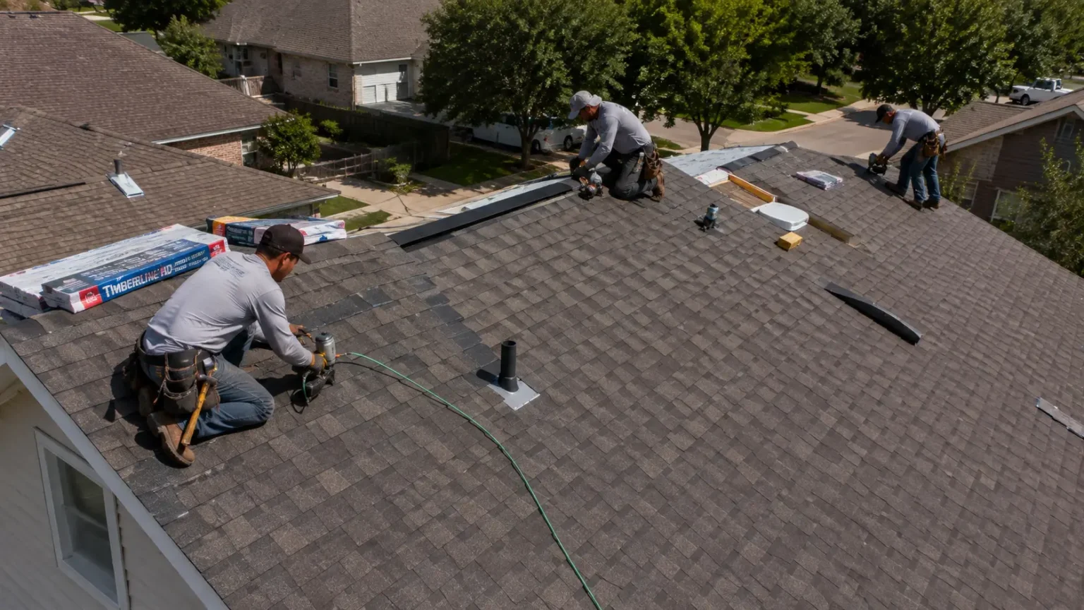 Roof installation Houston crew installing new shingles