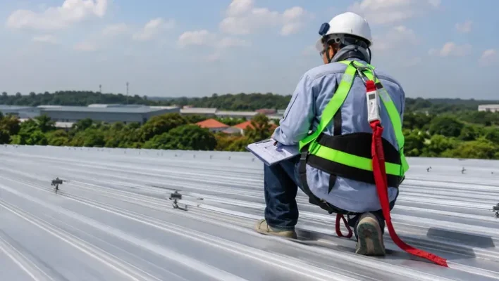 Commercial roof inspection on a business property